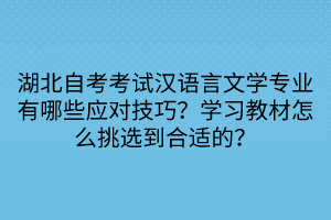 湖北自考考試漢語(yǔ)言文學(xué)專業(yè)有哪些應(yīng)對(duì)技巧？學(xué)習(xí)教材怎么挑選到合適的？