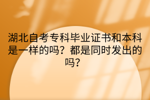 湖北自考?？飘厴I(yè)證書和本科是一樣的嗎？都是同時發(fā)出的嗎？