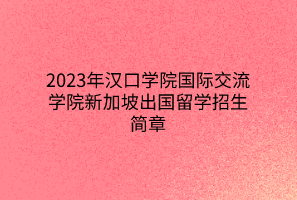 2023年漢口學(xué)院國際交流學(xué)院新加坡出國留學(xué)招生簡(jiǎn)章