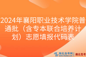 2024年襄陽職業(yè)技術(shù)學(xué)院普通批（含專本聯(lián)合培養(yǎng)計劃）志愿填報代碼表