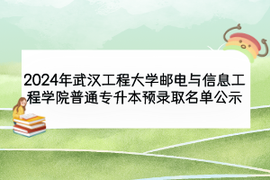 2024年武漢工程大學郵電與信息工程學院普通專升本預(yù)錄取名單公示