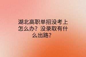 湖北高職單招沒考上怎么辦？沒錄取有什么出路？