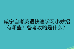 咸寧自考英語快速學(xué)習(xí)小妙招有哪些？備考攻略是什么？